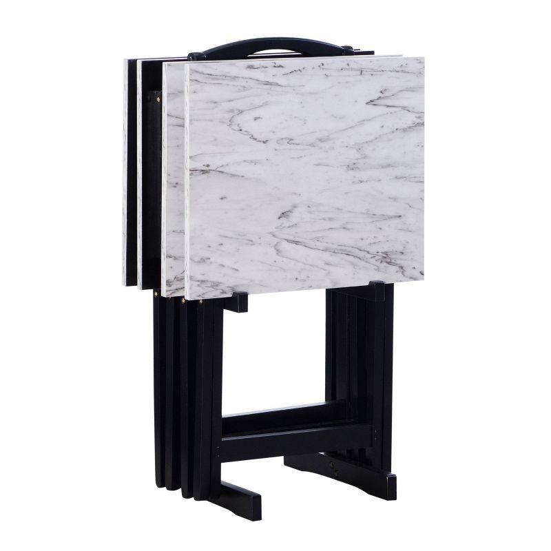 Talia 26.4" White and Black Faux Marble Tray Table Set