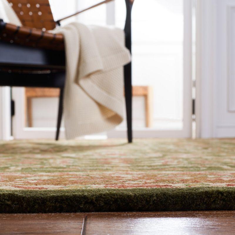 Ivory and Green Hand-Tufted Wool Oriental Rug