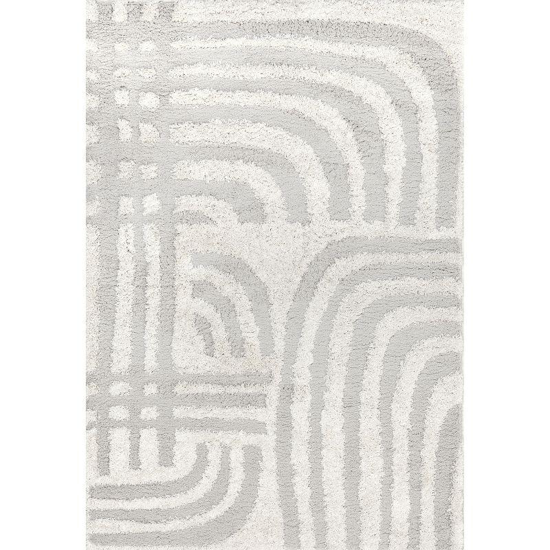 Modern Shag 4' x 6' Gray and White Synthetic Area Rug