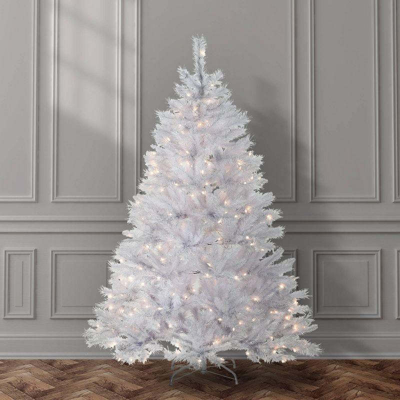 6ft National Christmas Tree Company Pre-Lit Winchester White Pine Hinged Artificial Christmas Tree with Silver Glitter & 350 Clear Lights