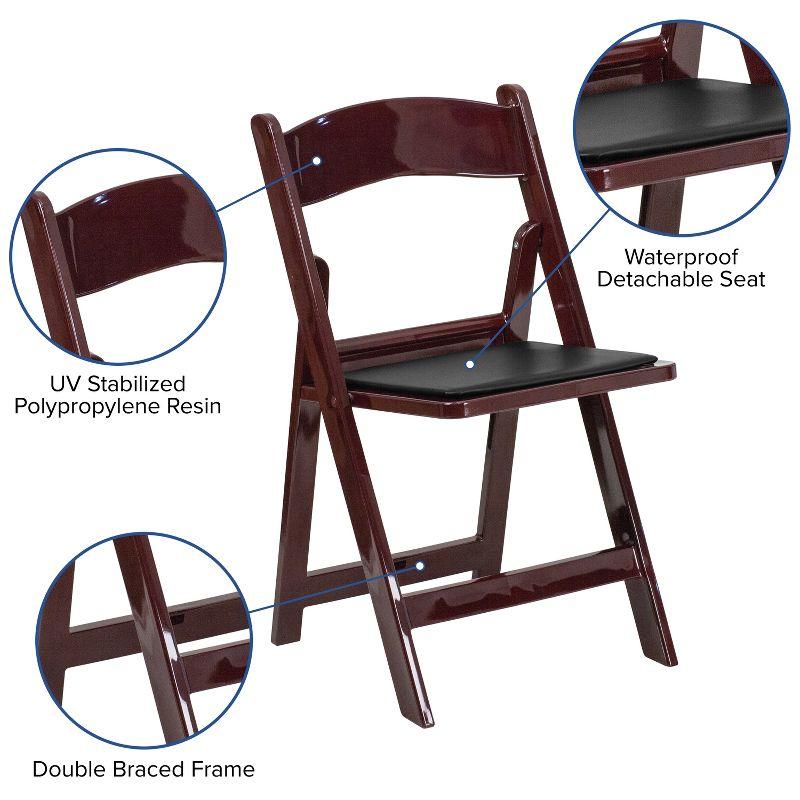 Red Mahogany Resin Folding Chair with Black Vinyl Seat - 4 Pack