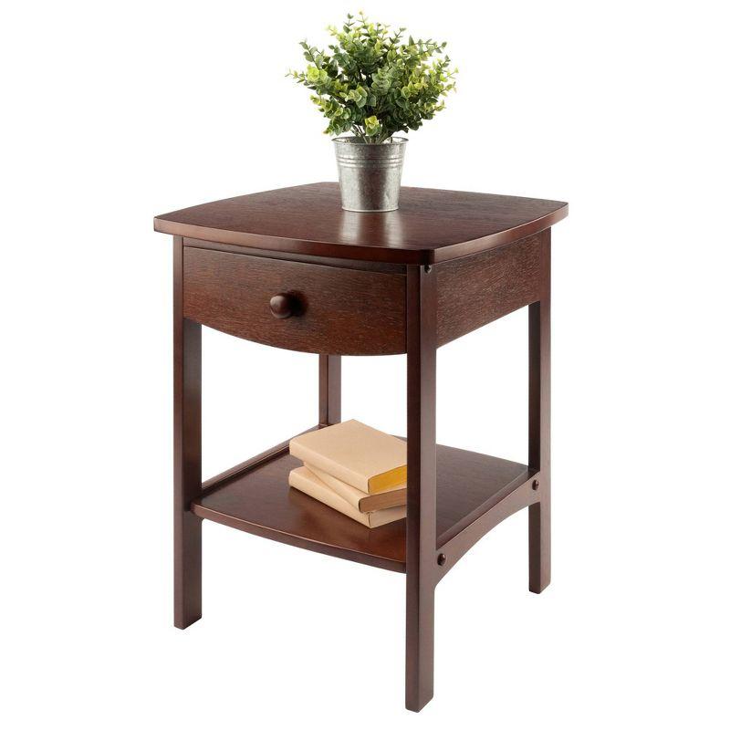 Winsome End Table Walnut: Hardwood Frame, MDF Top, Rectangular Side Table with Shelf & Drawer