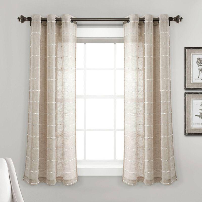 Set of 2 Farmhouse Texture Grommet Sheer Window Curtain Panels - Lush Décor