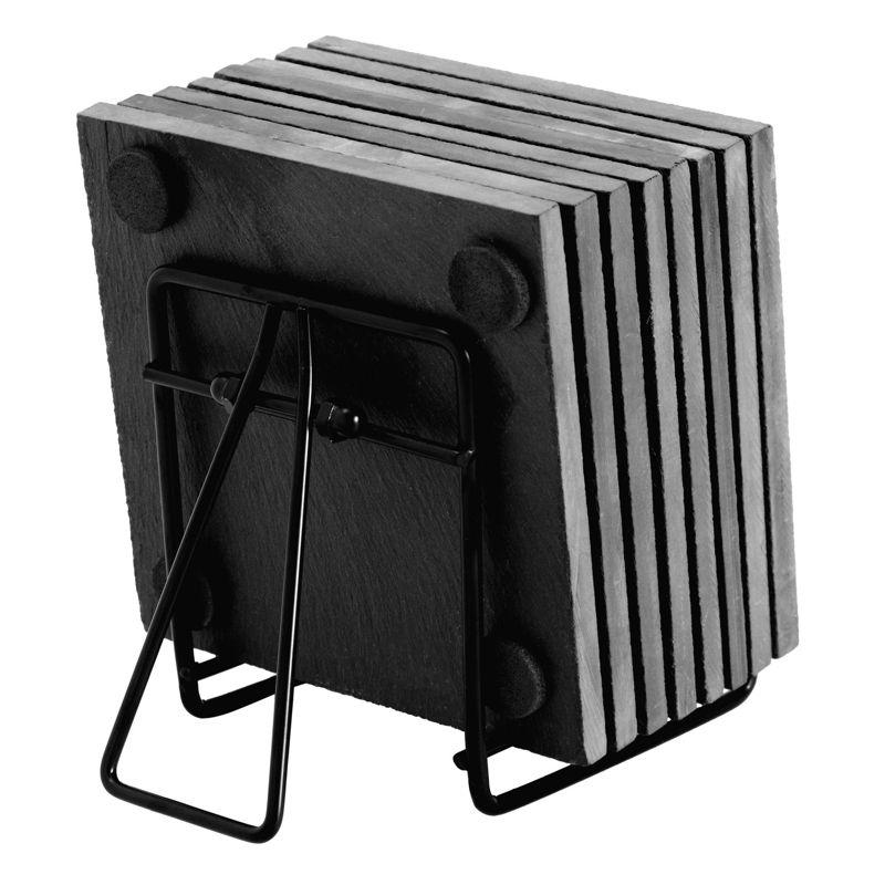 Juvale 8 Piece Set of Square Black Slate Coasters Set with Holder for Coffee Table, Office, Bar, Kitchen, Dinner Table, Home Decor