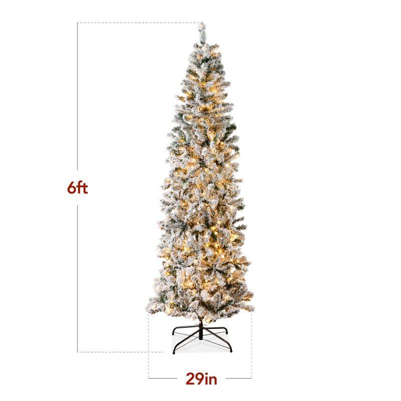 Best Choice Products Pre-Lit Artificial Snow Flocked Pencil Christmas Tree Holiday Decoration