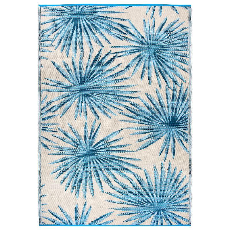 Blue Floral Reversible Synthetic 5' x 7' Outdoor Rug