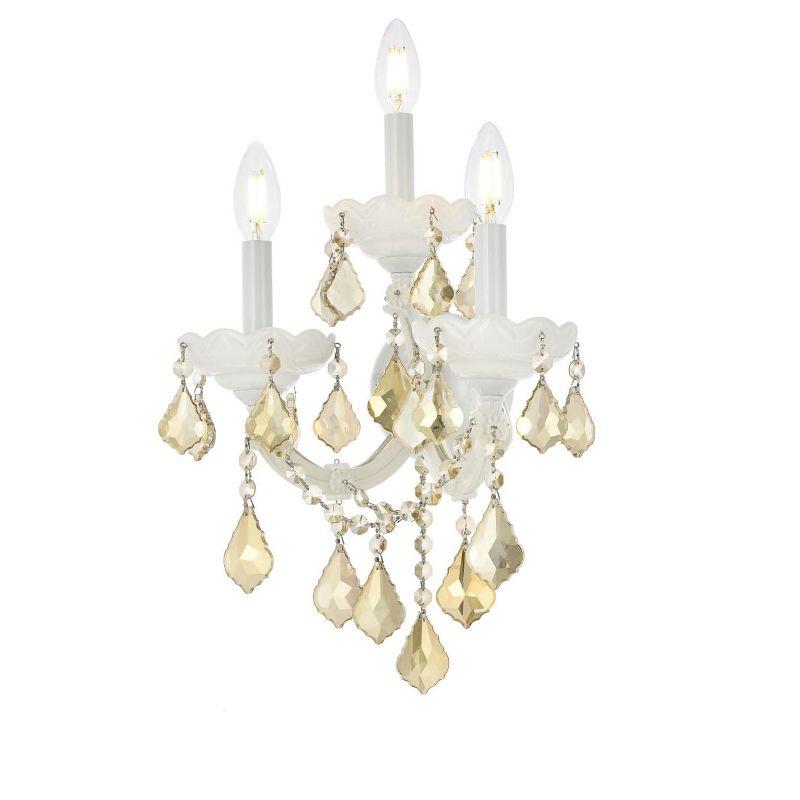 Elegant Lighting Maria Theresa 3 light white Wall Sconce Golden Teak (Smoky) Royal Cut Crystal