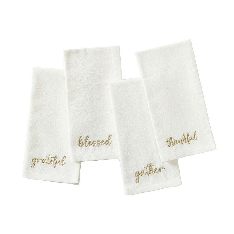 Elrene Harvest Sentiment Embroidered Napkins, Set of 4 - 17" x 17" - Elrene Home Fashions