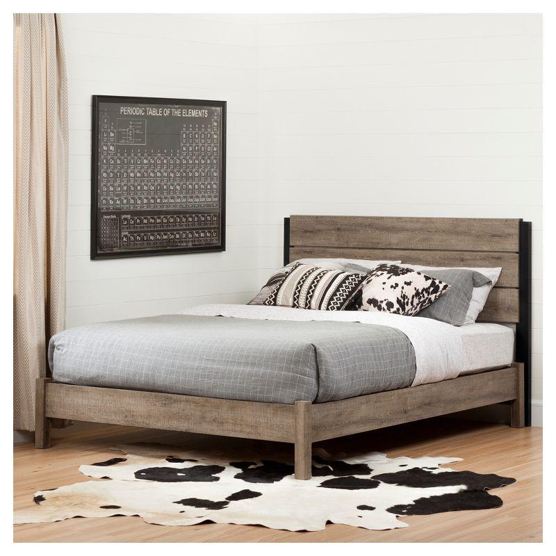 Munich Queen Platform Bed on Legs - Rustic Style Weathered Oak