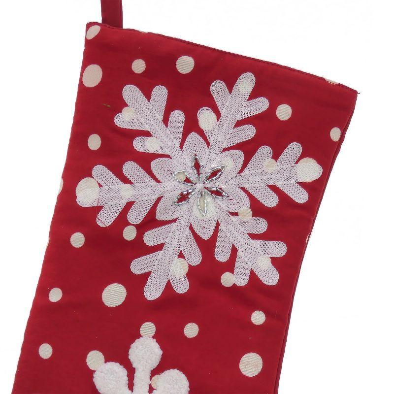 20" Red HGTV Home Collection Christmas Stocking With Snowflake Embroidered White Dots Bead Detail - National Tree Company