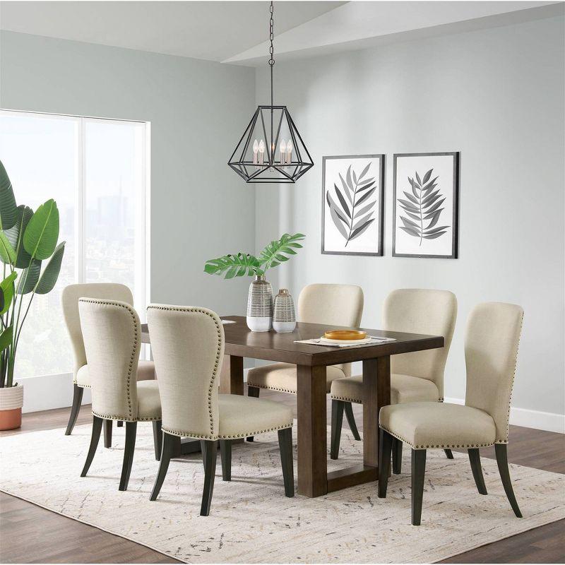 Set of 2 Savoy Upholstered Dining Armless Chairs Cream - Alaterre Furniture: Faux Leather, Nailhead Detail, Rubberwood Frame