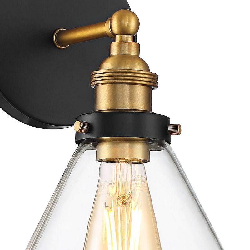 360 Lighting Burke Industrial Modern Wall Light Sconce Black Warm Brass Hardwire 7 1/4" Fixture LED Clear Glass for Bedroom Bathroom Vanity Reading