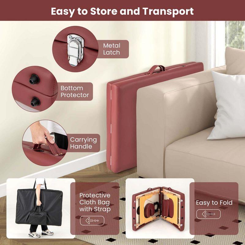 Costway 84" Portable & Foldable Massage Salon Spa Facial Care Tattoo Bed with Carrying Bag Red