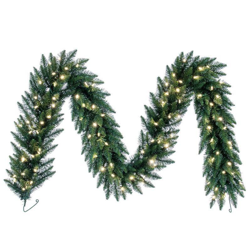 9' Green Fir Christmas Garland with Warm White LED Lights