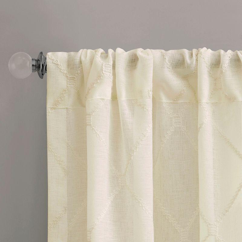 Ivory Embroidered Sheer Rod Pocket Drape Panel