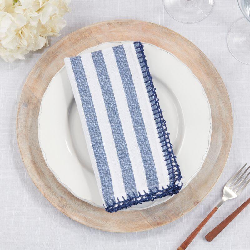 Saro Lifestyle Lively Pompom Border Striped Napkin (Set of 4)