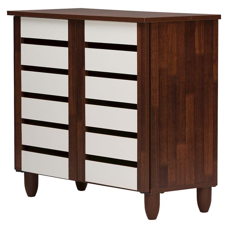 Gisela Two-Tone Shoe Cabinet with 2 Doors Oak/White - Baxton Studio: Modern Design, 3 Shelves, Vinyl Legs