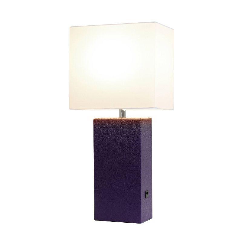 Modern Leather Table Lamp with USB and Fabric Shade - Elegant Designs