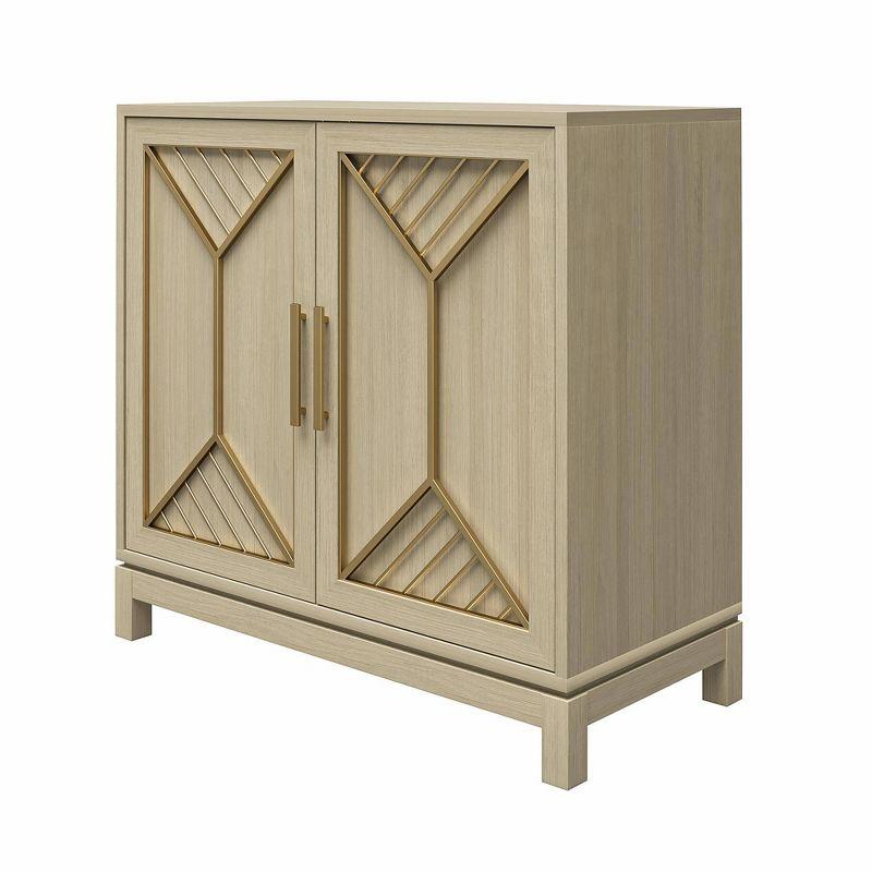 Mr. Kate Neely Accent Cabinet Pale Oak: Vintage Glam Style, MDF & Particle Board, 2 Shelves, 31.9" Height