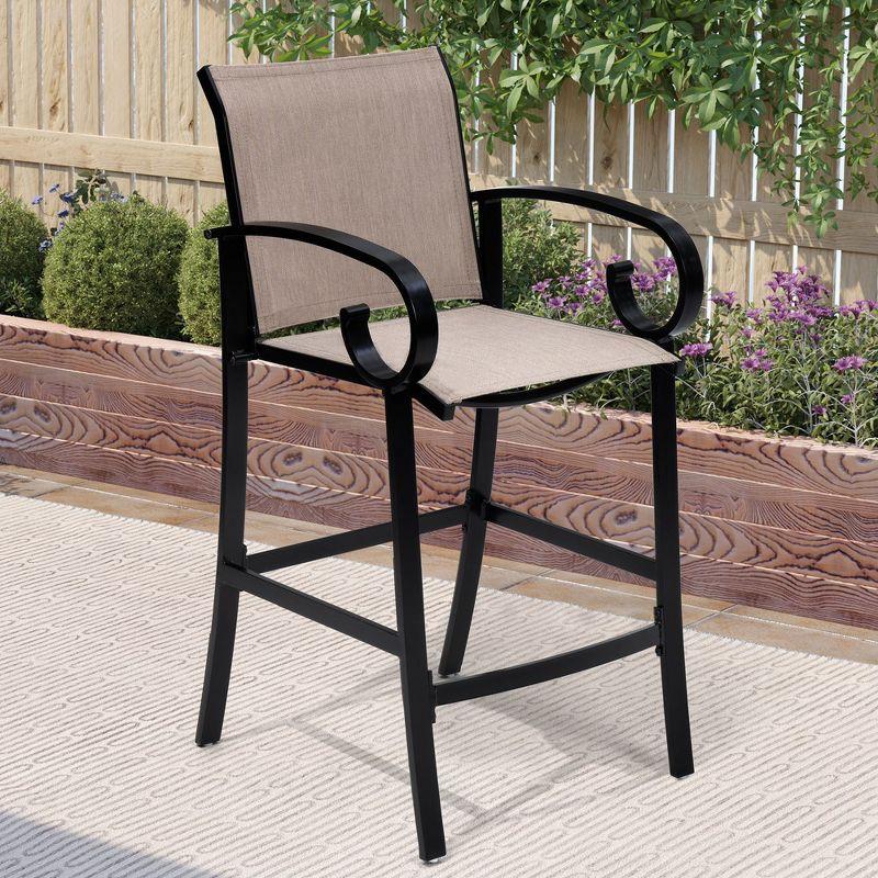 Crestlive Products Sunbrella Outdoor Bar Stool Set of 2 Aluminum Patio Counter Height Barstools Oyster