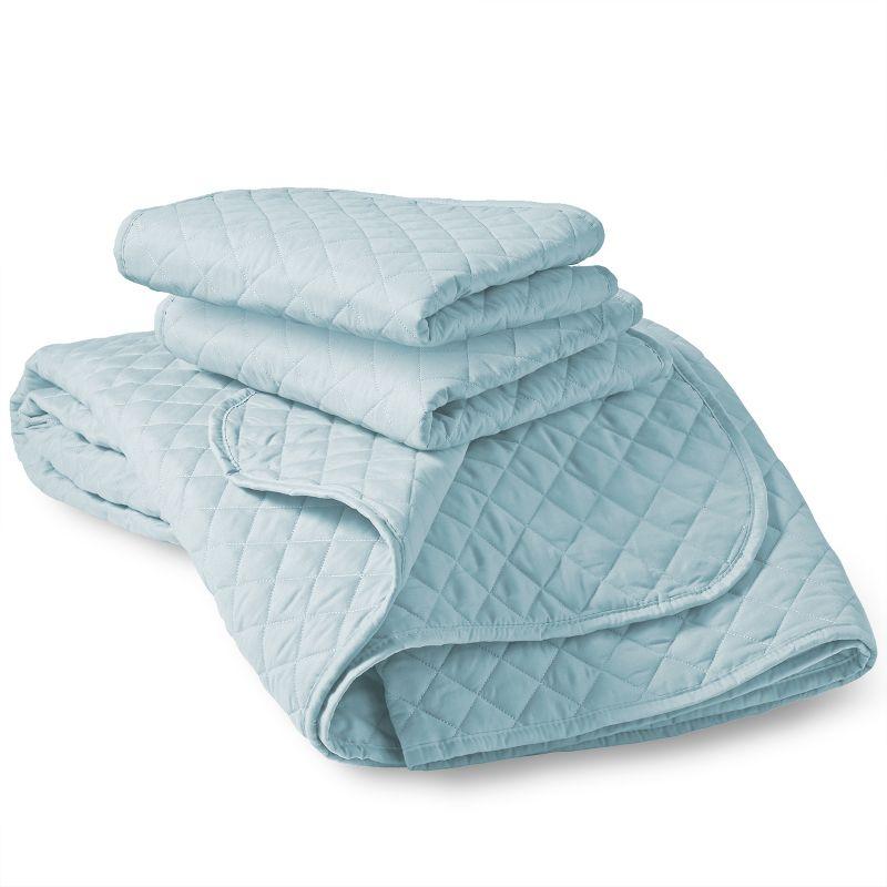 Light Blue Diamond Stitched Microfiber Full Coverlet Set