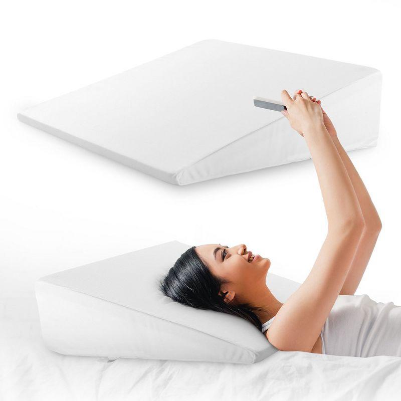 White Memory Foam Bed Wedge Pillow with Washable Cover