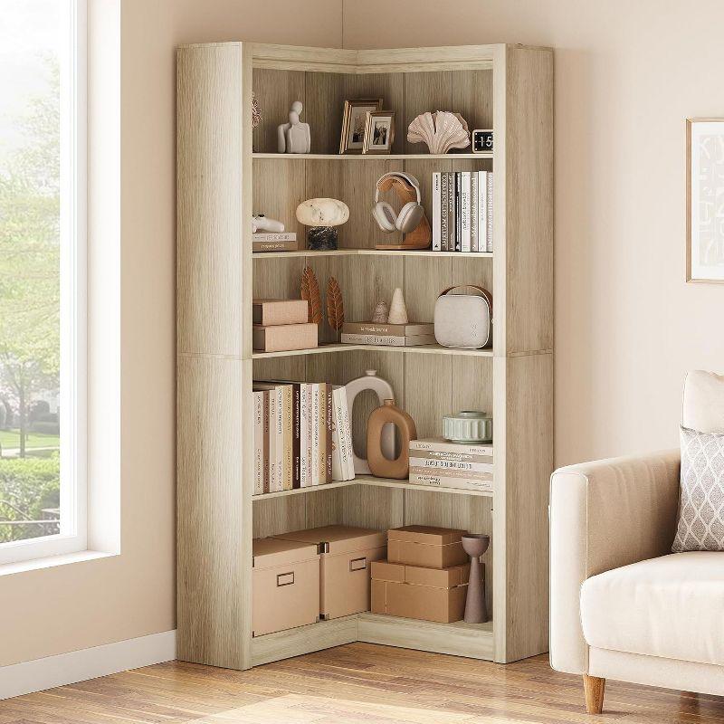 Farmhouse Corner Bookshelf, 71.8" L-Shaped Bookcase, 5-Tier Display Shelf with Storage for Living Room, Bedroom, Office