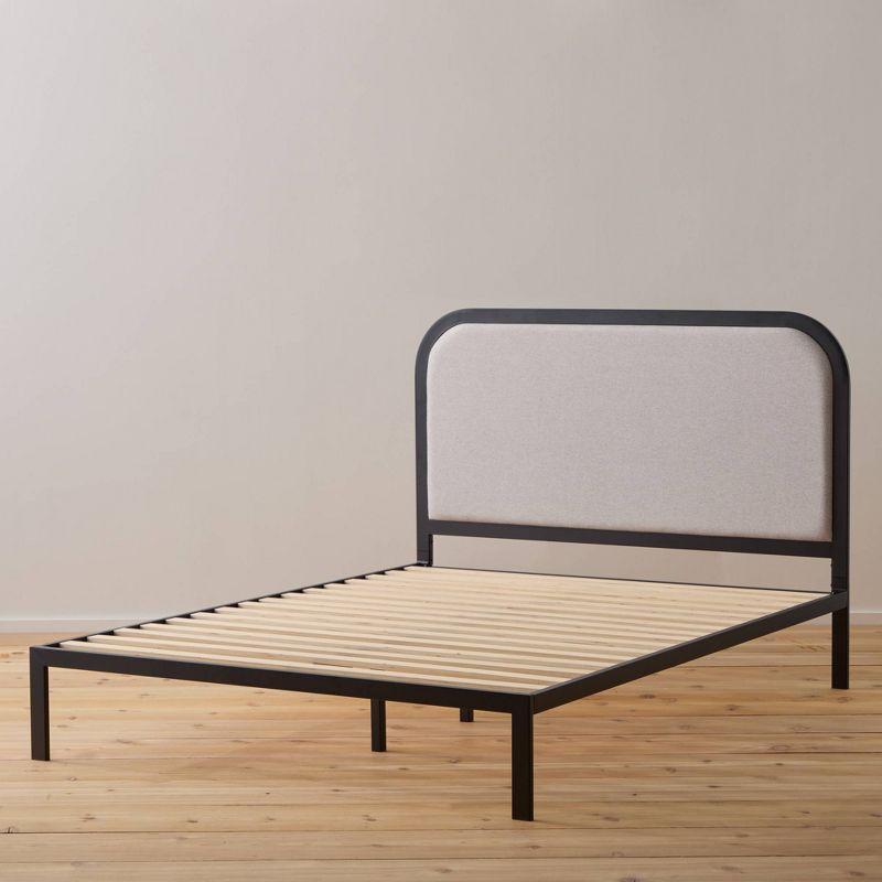 Brookside Metal Bed Frame with Rounded Upholstered Headboard