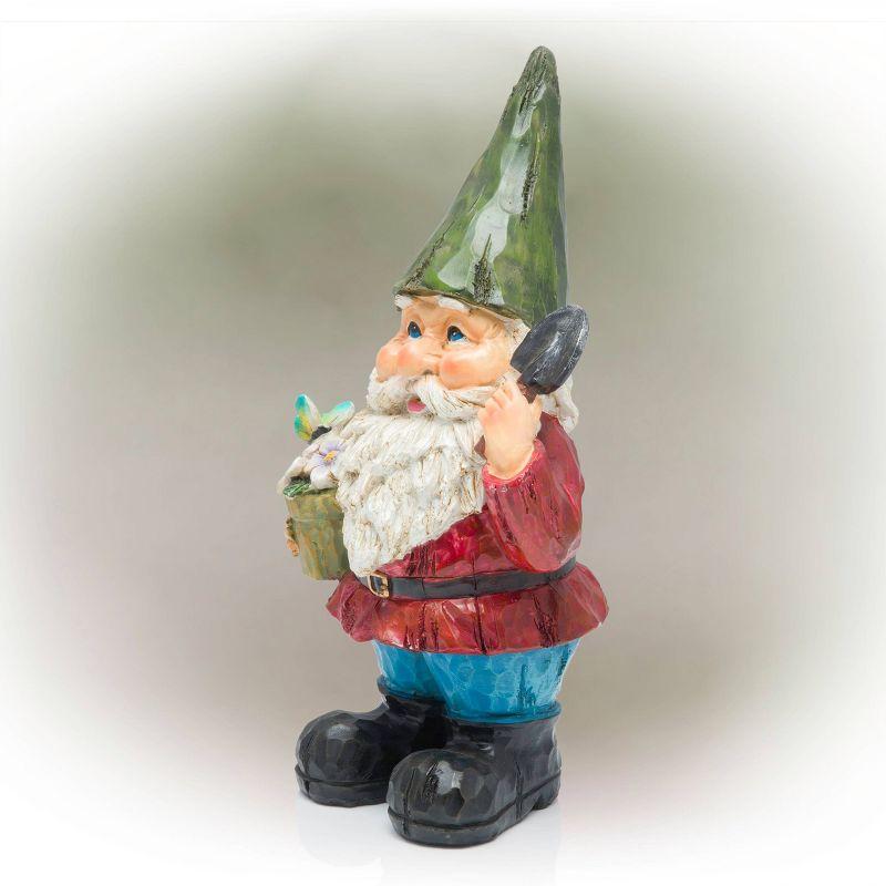 12" Polyresin Gnome With Flower Pot Statue - Alpine Corporation: Outdoor Decorative Sculpture for Patio & Garden