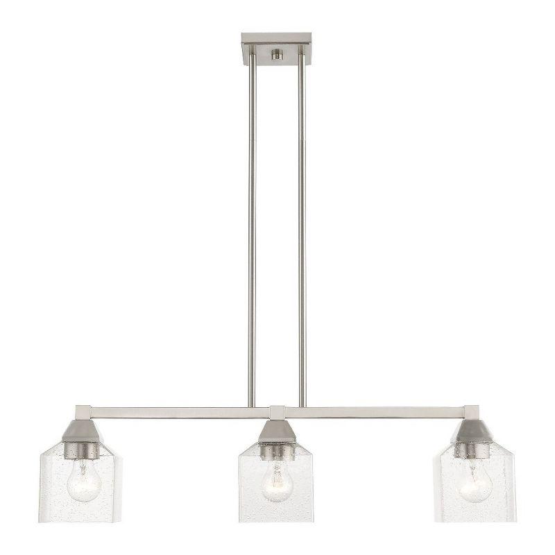 Aragon Brushed Nickel 3-Light Linear Chandelier with Clear Seeded Glass