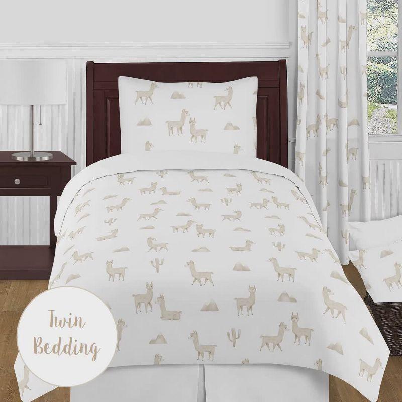 Taupe and White Boho Llama Print Microfiber Crib Sheet