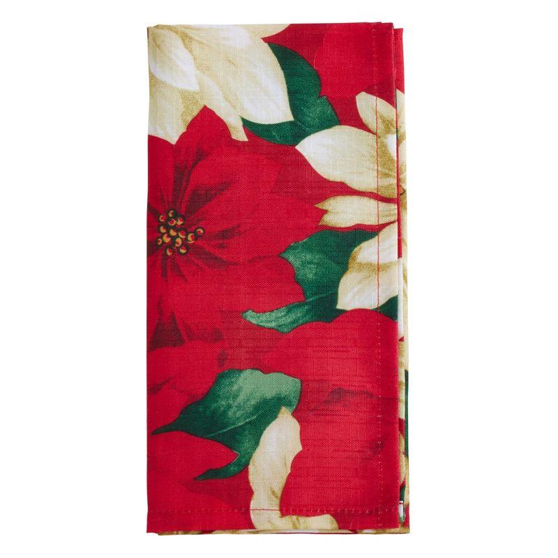 Holiday Poinsettia Design Red and Green Table Napkins Set