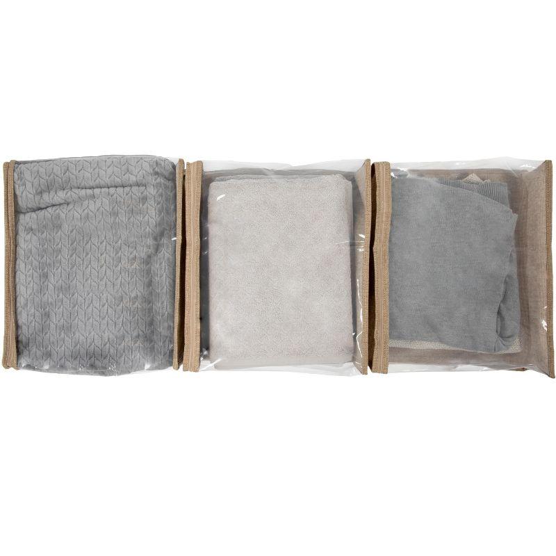 Under Bed Zippered Sweater Storage Bags with Clear Vision Panel, Set of 3, Latte Brown