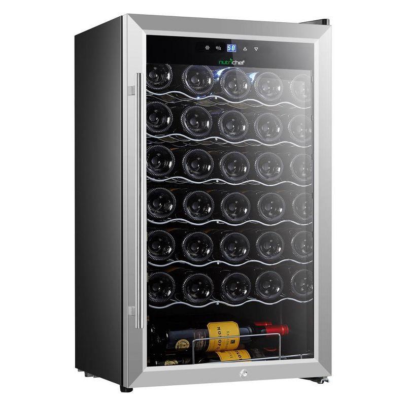 NutriChef 34 Bottle Compressor Wine Cooler Refrigerator Cooling System | Large Freestanding Wine Cellar Fridge For Red And White Champagne