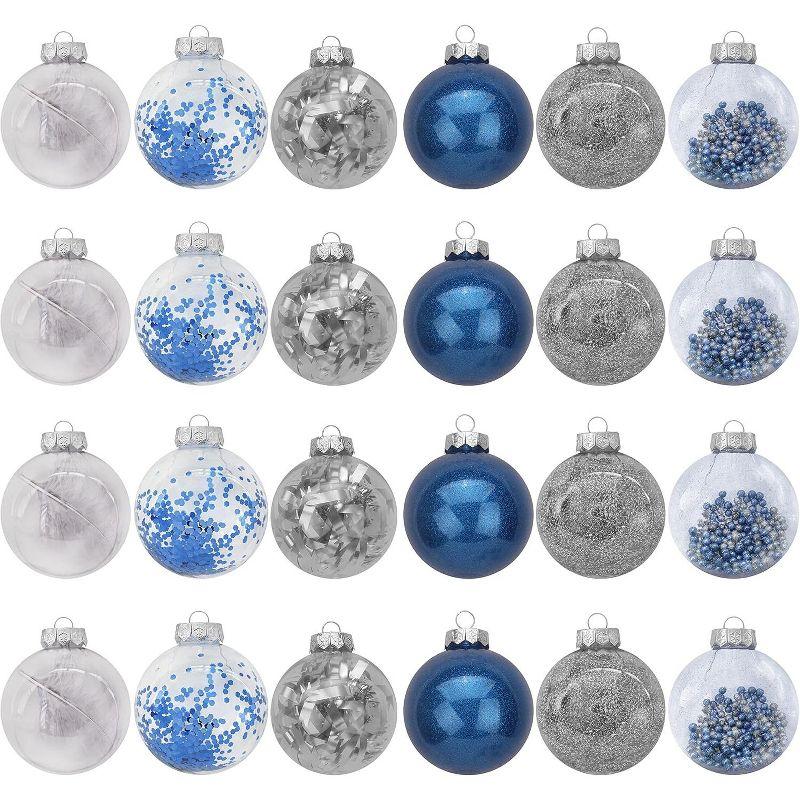 24-Piece Blue and Silver Shatterproof Plastic Christmas Ball Ornament Set