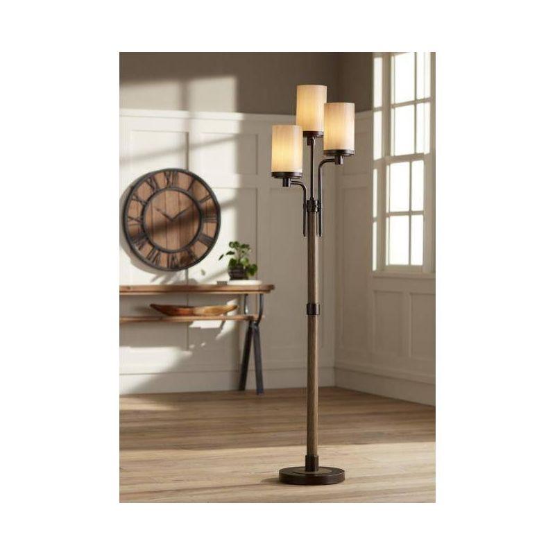 Franklin Iron Works Astoria Rustic Farmhouse Floor Lamp 71" Tall Bronze Faux Wood 3 Light Tree Tea Alabaster Glass for Living Room Bedroom Office Home