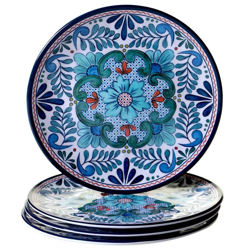 Talavera Blue Floral Melamine 12-Piece Dinnerware Set for 4