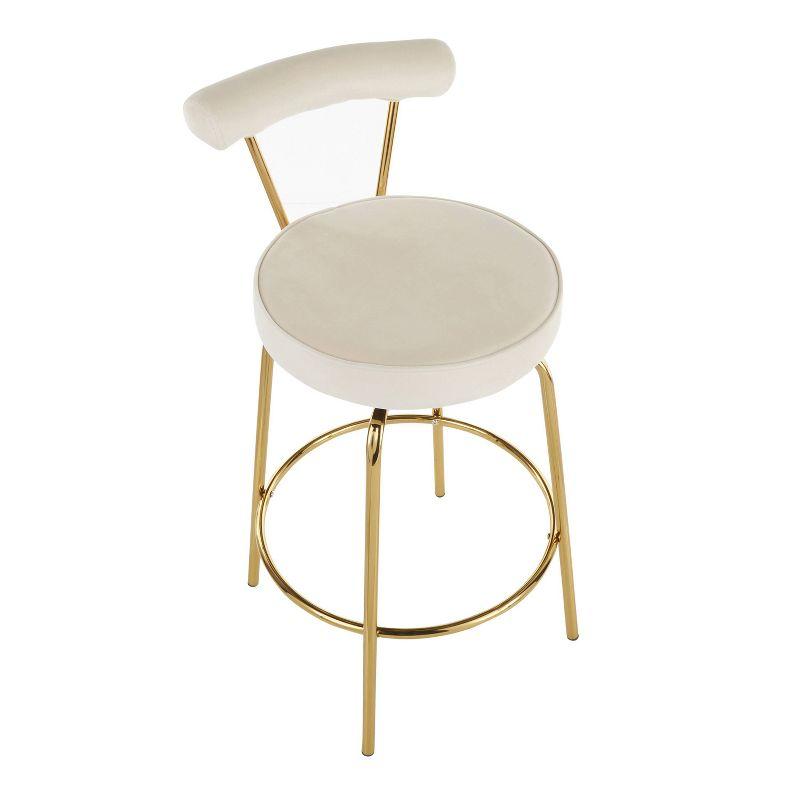 Set of 2 Rhonda Glam Counter Height Barstools Cream Velvet - LumiSource: Gold Finish, Metal Frame, Swivel Function
