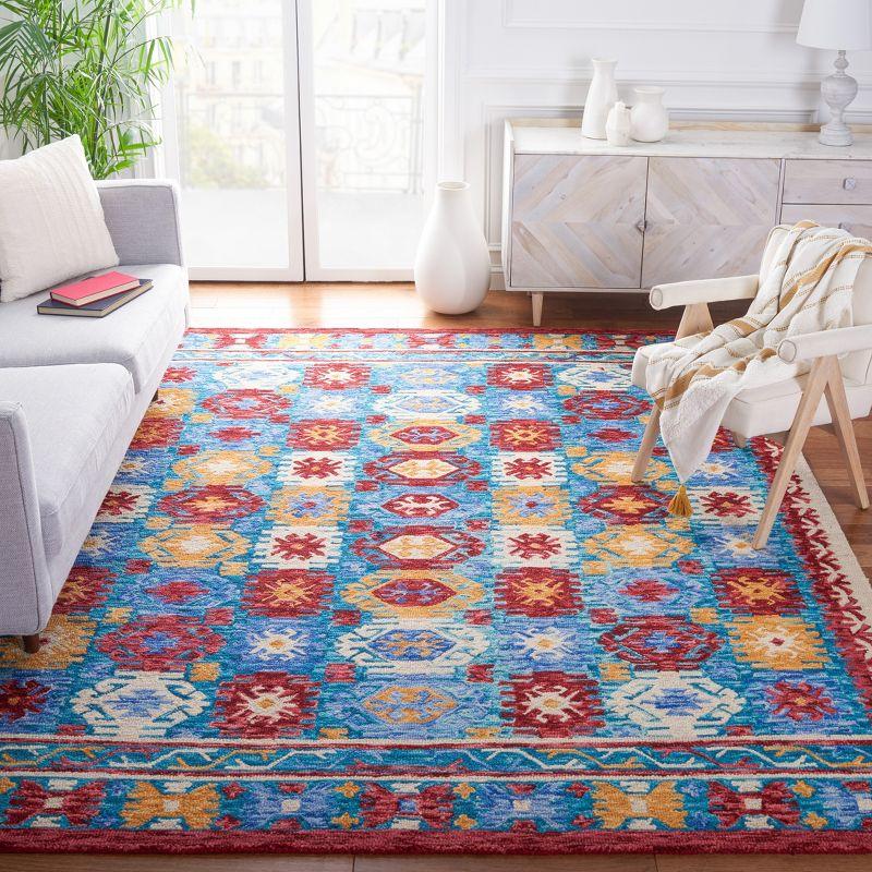 Handmade Geometric Tufted Wool Square Rug in Blue - 7' x 7'