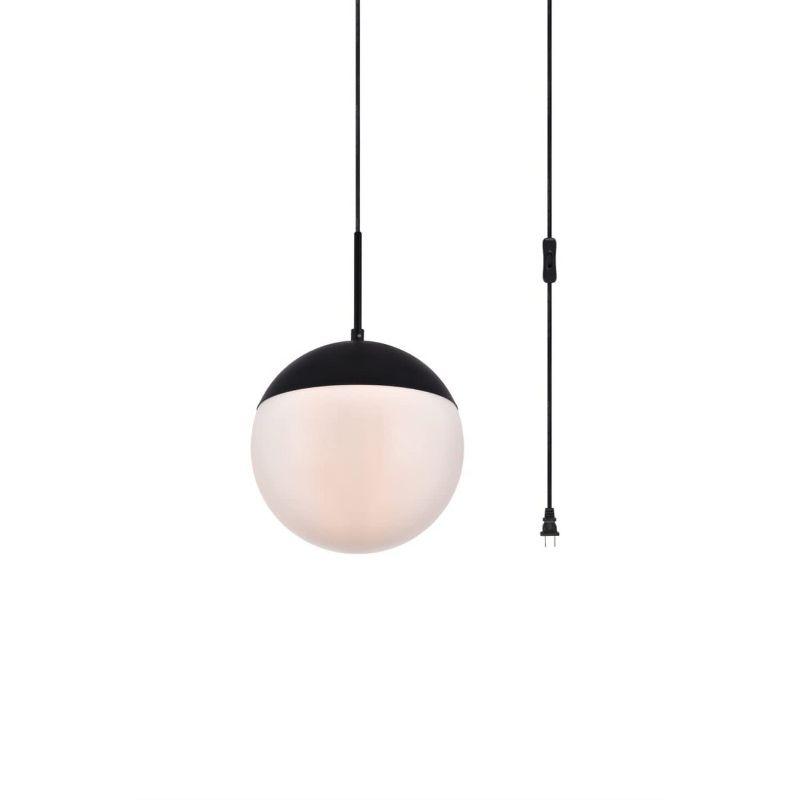 Elegant Lighting Eclipse 1 Light Black plug in pendant With Frosted White Glass