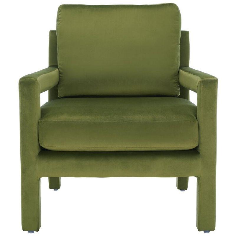 Olive Green Velvet and Wood Accent Chair