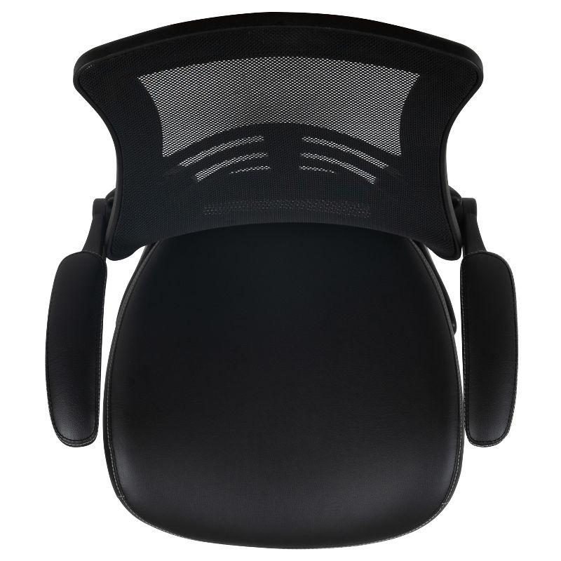 Flash Furniture Kelista Mid-Back Black Mesh Ergonomic Drafting Chair with LeatherSoft Seat, Adjustable Foot Ring and Flip-Up Arms