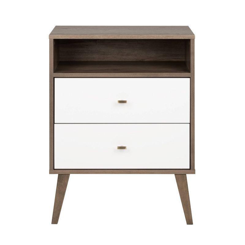 Mid-Century Modern Drifted Gray and White 2-Drawer Nightstand with Shelf