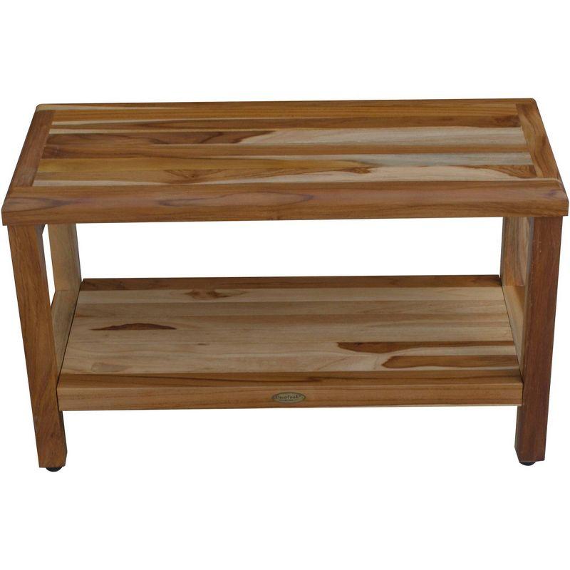 30" Eleganto ED1000 Wide Teak Shower Bench with Shelf - EcoDecors: Bathroom Stool, Rectangular, Water Resistant