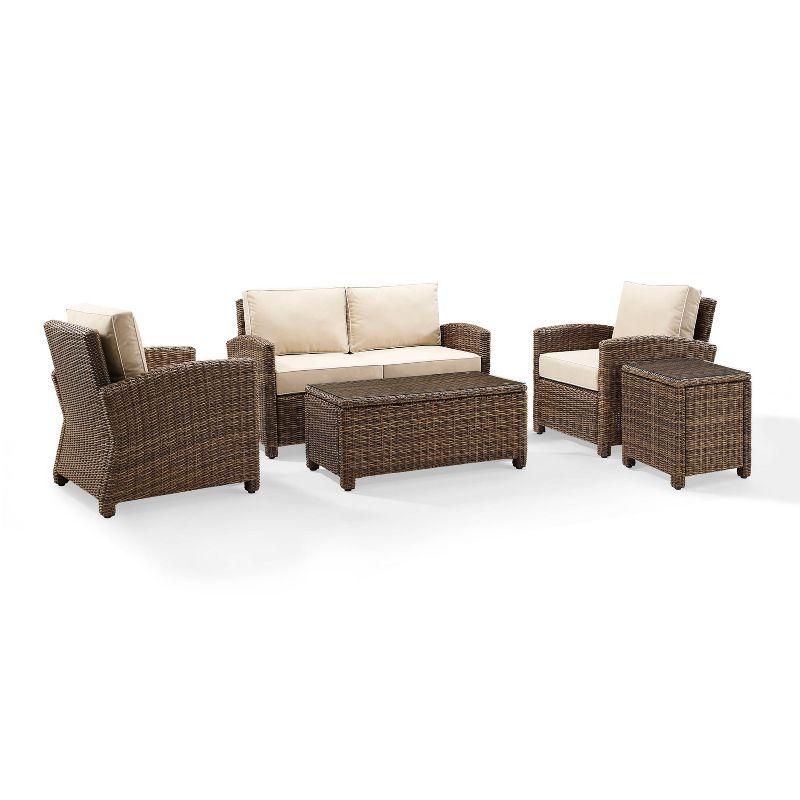 Bradenton 5pc Outdoor Wicker Conversation Set - Sand - Crosley: Steel Frame, Tempered Glass Tables, UV-Resistant