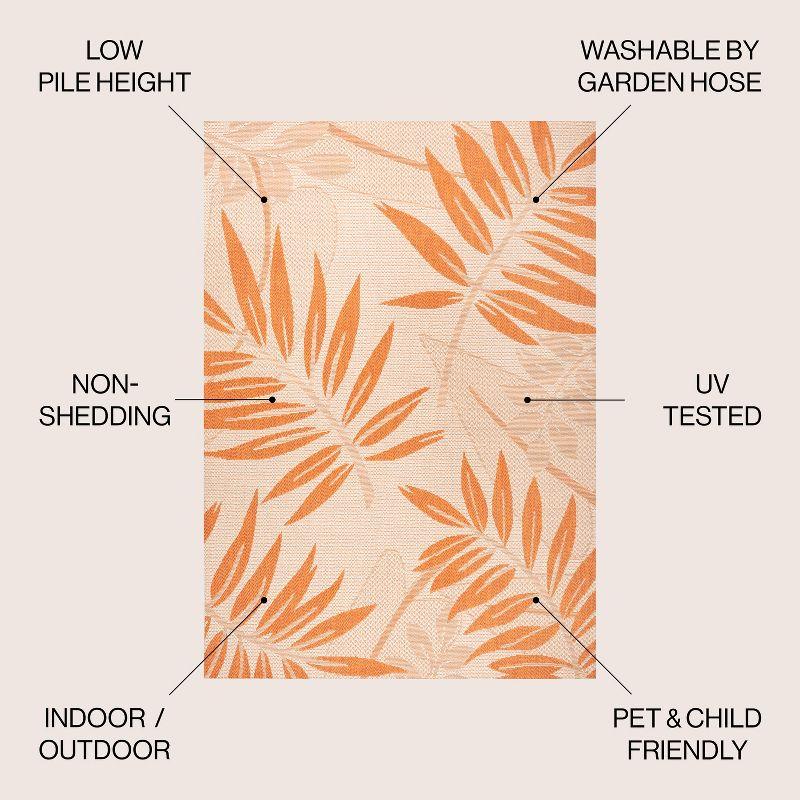 3' x 5' Havana Tropical Palm Leaf Indoor/Outdoor Area Rug, Cream/Orange - JONATHAN Y