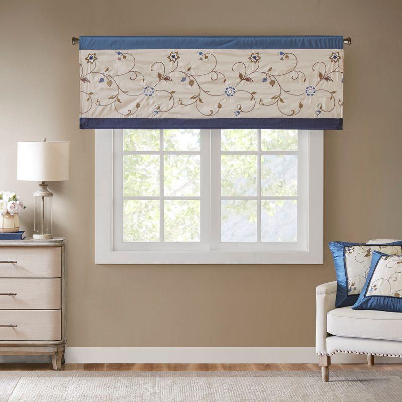 Serene Floral Embroidered 50'' W Window Valance