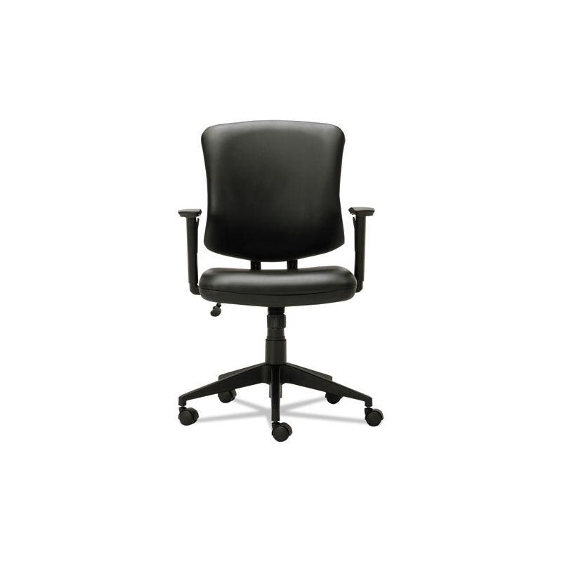 Adjustable Ergonomic Leather Task Chair with Swivel Arms, Black