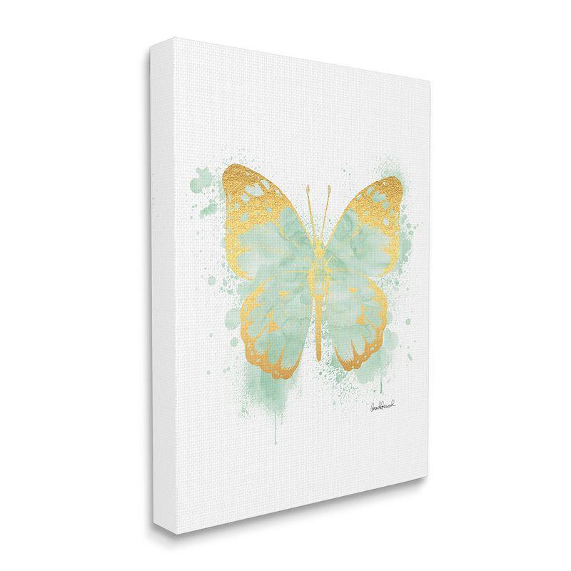 Stupell Industries Seafoam Green Butterfly Watercolor Paint Splatter Gallery Wrapped Canvas Wall Art, 16 x 20