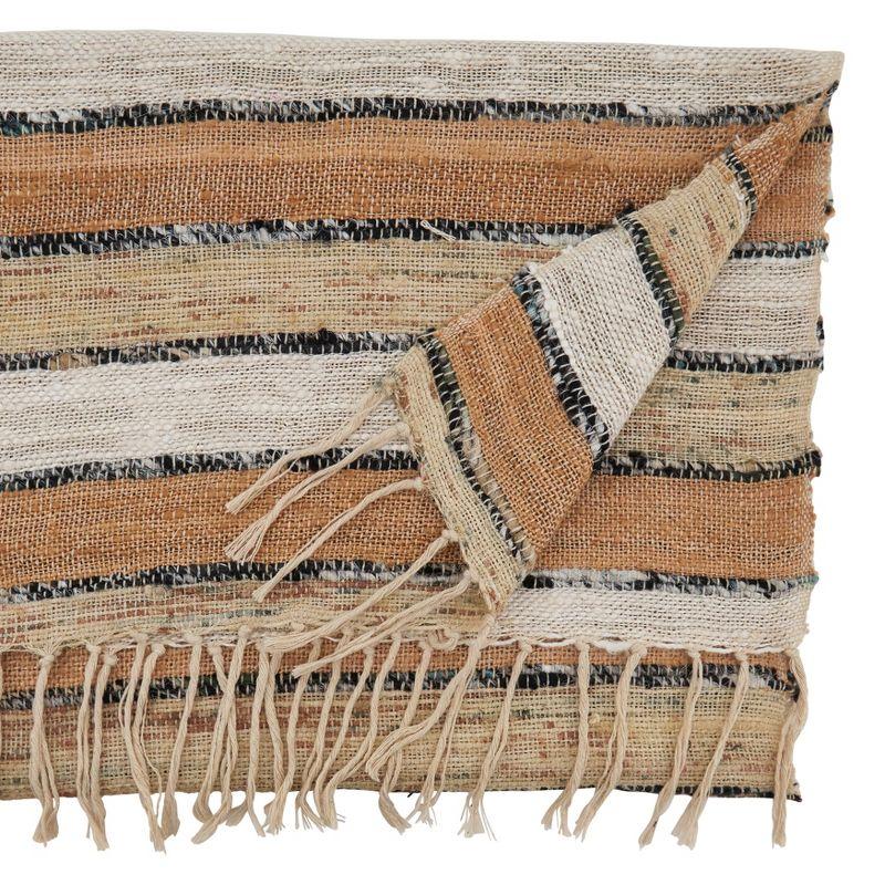 Multicolor Cotton Fringe Table Runner with Wide Stripes